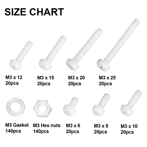M3 White Round Head Screws, Nut Bolts, Gasket Assortment Kit - color: White