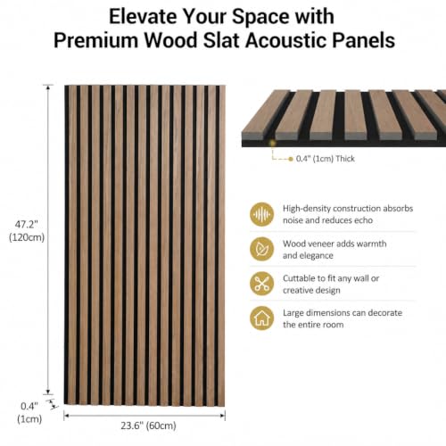 5 Pcs Wood Slatwall Panels Large Acoustic Panels for Wall 47.2 x 23.6 x 0.4 Inch Soundproof Sound Dampening Wood Veneer Sound Absorbing Wall Panel for Bedroom Home Studio Office (Walnut) - color: Walnut