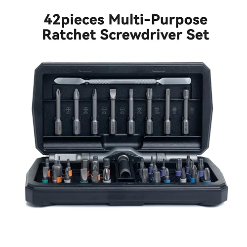 ANVANNA 42 in 1 Magnetic Screwdriver, Screwdriver Set, Multi Bit Ratcheting Screwdriver Set with Storage Case Repair Tool Kit for Computer, Eyeglass, Bicycles, Watch, Ring Doorbell, Furniture and DIY - color: Black Ratchet