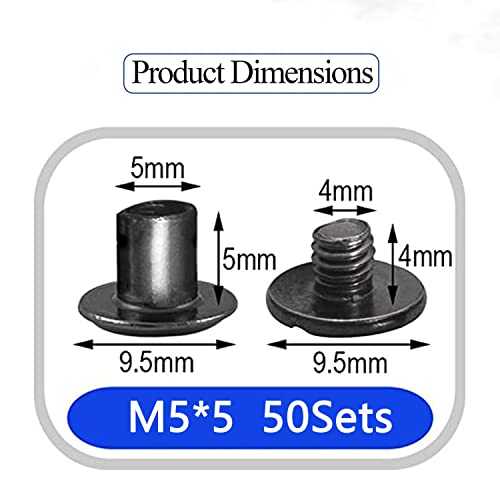 50 Sets M5*5 Gun Black Chicago Screw Kit Leather Rivets Screw Rivets Chicago Screw Buttons DIY Leather Trim - color: black, size: M5*5mm