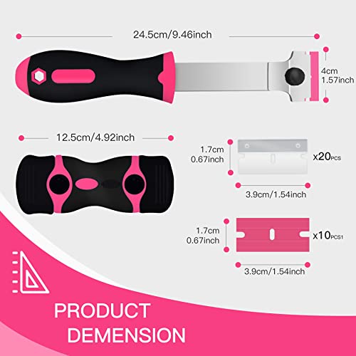 DEKEones Razor Blade Scraper, 2 PCS Razor Scraper Tool for Removing Label, Registration Sticker, Tint, Grease from Windshield, Appliance, Glass（Pink） - color: Pink-2pcs