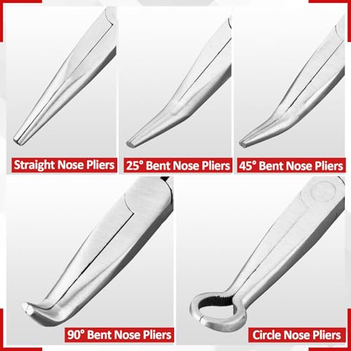 5Pcs Bent Nose Pliers 11 Inch Extra Long Needle Nose Pliers Set