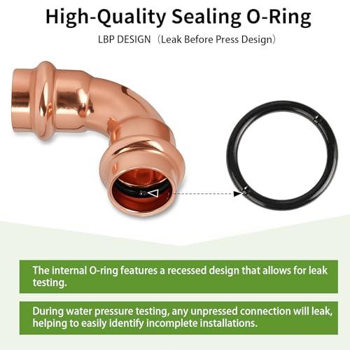 1/2 Inch Copper Press Elbow – 90° PxP Plumbing Fitting, Lead-Free Copper/Brass, 1/2'' Press Fittings, Compatible with Copper Pipe, Potable Water, Press Fitting Connector – 10 Pack - size: 1/2" copper press elbow-10P