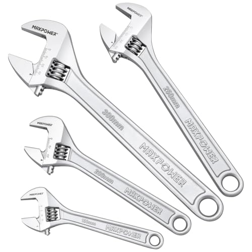 MAXPOWER 4-Pc Adjustable Wrench 6" 8" 10" 12", Jaw 0.87" 0.98" 1.18" 1.5" | Multi-purpose Adjustable Spanner, Smooth Parallel Jaw, Non-Slip Comfort Grip - size: 6" 8" 10" 12"