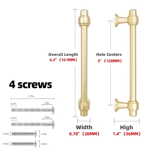10 Pack Brushed Gold Cabinet Pulls 5 Inch(128mm) Kitchen Cabinet Handles Cabinet Hardware for Drawer Pulls - color: Brushed Gold, size: 5" Hole Center(128mm)