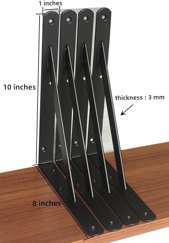 2 Pack L10 x H 8" Black Heavy Duty Shelf Brackets with Screws Metal Shelf Brackets Shelf Support Angle Brackets for Shelves L Brackets Heavy Duty Floating Shelf - size: 10''x8'', style: 2 Pack-Black