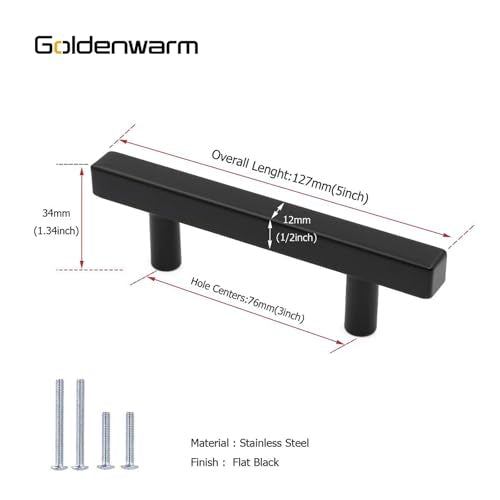 Goldenwarm 10 Pack 3 Inch Black Cabinet Handles Kitchen Drawer Pulls - color: Black, size: 3 Inch Hole Center