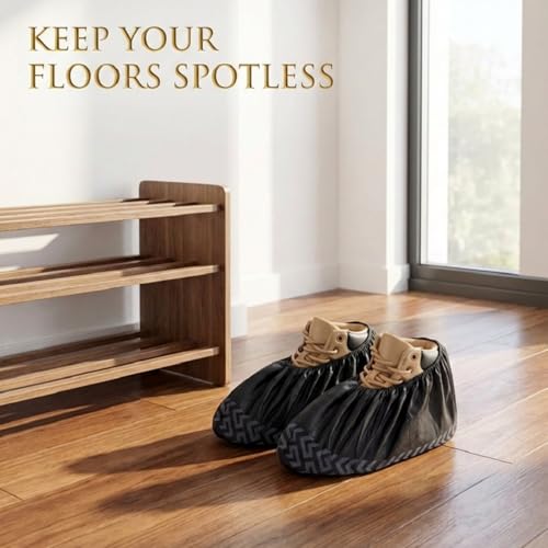 X-Large 150 Pack Shoe Covers Disposable Non-Slip, Thick Non-Woven Fabric, Stretchable Fits Up to Size 13 US Men, Floor Protection for Construction, Carpet, Office & Home Use