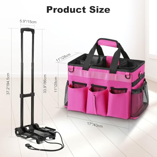Housolution Rolling Cleaning Caddy Bag with Wheels, Rose Red - color: Rose Red, size: Medium