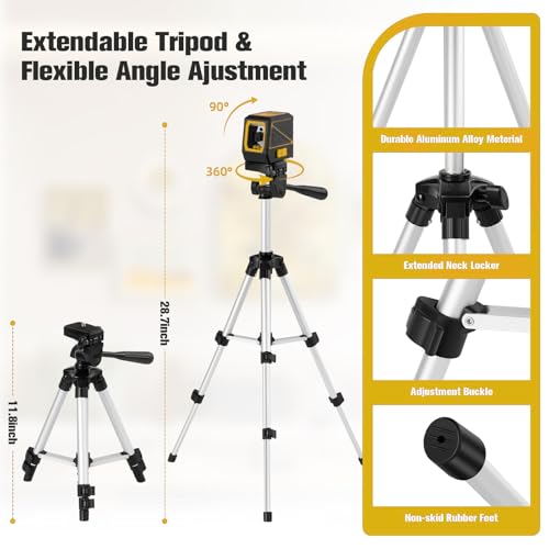 Laser Level with Tripod, 100 feet Green Cross Line Self Rotary Leveling Laser Level, Vertical and Horizontal Line, Rotatable 360 Degree, Manual Self leveling and Pulse Mode,IP54 Waterproof & Battery