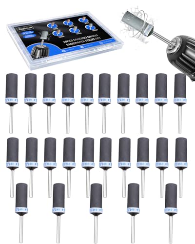 240 Grit Sanding Drums for Dremel Rotary Tools Accessories, 25PCS Sanding Bits Kit for Dremel Sanding Bands with 1/8 inch Shank, Sandpaper Sticks Set for Plastic Wood Metal Grinding Polishing - style: 240 Grit 25PCS