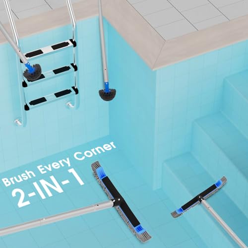 TidyMister 17.5 in 2-in-1 Pool Brush Set with 9 ft Pole - size: 17.5 Inch