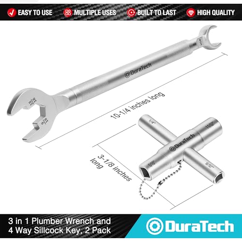 DURATECH 3-in-1 Plumber wrench & 4 Way Sillcock Key, 2-Pack, for Valve, Faucet nuts, and Spigots - size: 2-Pack, style: 4 Way Key & Plumber Wrench