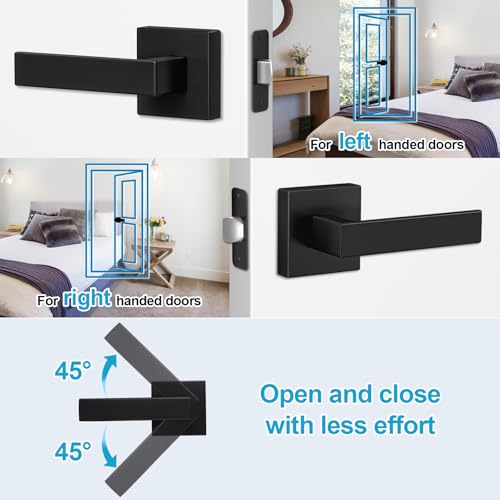 Estmoon 4 Pack Passage Door Knobs - Black Door Handle Interior Door Levers, Heavy Duty Non-Locking Locksets Hall Closet Handles, Reversible for Right & Left Sided Doors