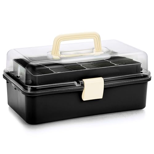 BTSKY 3-Layer Plastic Dividing Storage Box Craft Organizer and Storage - color: Black+Beige