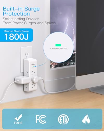 Surge Protector Outlet Extender Rotating Plug, 9 AC Multi Plug Wall Outlet - color: White, size: 9AC, 1 Pack