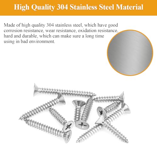 165 Pieces #6 x 1/2" 5/8" 3/4" 1" 1-1/4" Wood Screws Set, Phillips Countersunk Head #6 Self-Tapping Screws Assortment Kit, 304 Stainless Steel - size: #6, style: Phillips Countersunk Head