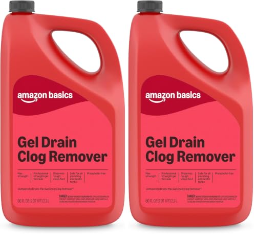 Amazon Basics Max Strength Drain Cleaner Gel, Hair Clog Remover, Dissolves Grease, Safe on All Pipes, 80 Fl Oz (Pack of 2), Packaging May Vary - size: 80 Fl Oz (Pack of 2)