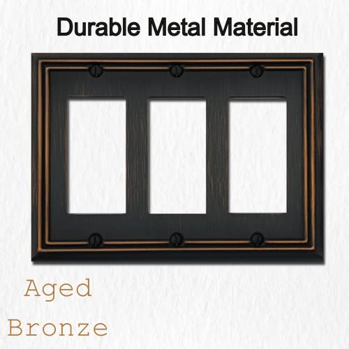 OKAWYC Triple Decorator Light Switch Cover Adler Metal Wall Plate, 2-Pack Aged Bronze 3 Gang Triple Rocker, for Receptacle Dimmer Switch GFCI Outlet, Switch Cover Decorative Wallplate, Durable - style: 3 Decorator 2PK