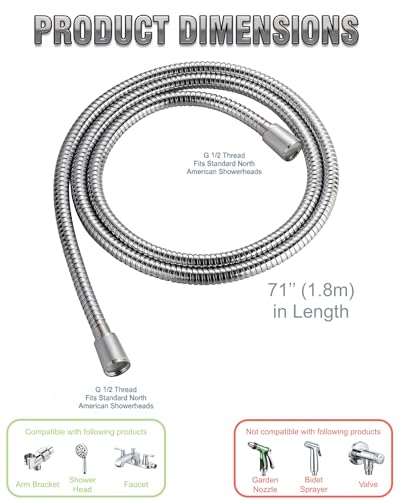 71 inches Kinkless Chromed Flexible Stainless Steel Shower Hose (Extra Long) - Replacement for Handheld Showerhead Hose - style: 71'' Chrome