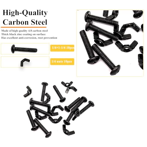 20 Pack Black 1/4"-20 x1-1/4 Screw Bolts and Wing Nut Kit 10pcs Machine Screws with Round Head Phillips 10pcs Butterfly Hand Twist Tighten Nut Zinc Plated Hardware Fitting Fastenings Assortment Kit - size: Black 20 Pack 1/4"-20 x1-1/4"