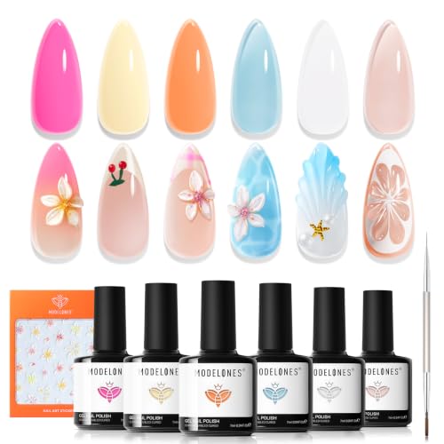 modelones Gel Nail Polish Set 6 Colors White Pastel Yellow Pink Orange Nude - color: A A2 White Pastel