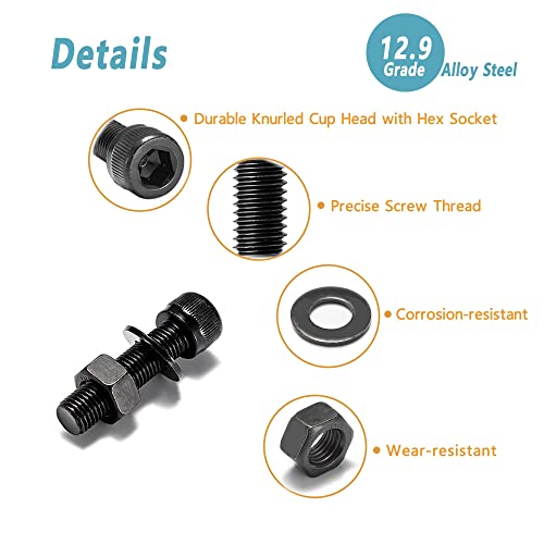 Kadrick Metric Screws Assortment,155 Pcs M5 Screw Kit,Hex Socket Head Cap Bolts, M5*8mm/12mm/16mm/20mm/30mm Screws Nuts and Washers, 12.9 Grade Alloy Steel,Black Zinc Plated,Anti Rust Upgrade - size: M5 155Pcs