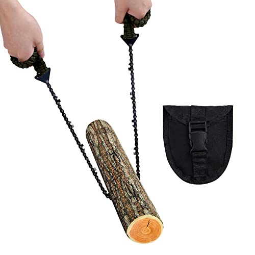 Sucrain Pocket Chainsaw with Paracord Handle, Folding Chain Hand Saw, Emergency Outdoor Survival Gear for Camping, Hunting, Hiking, Cutting Wood & Tree (Army Green, 11 Teeth, 24'' Long) - style: Army Green, 11 Teeth, 24'' Long