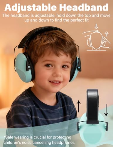 Kids Noise Canceling Earmuffs, 25-30dB Noise Reduction Ear Protection, Adjustable Headband Concert Fireworks, Autism - color: Light Blue