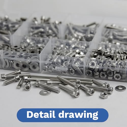 850Pcs M3 201 Stainless Steel Hex Socket Cap Bolt & Nut Set - size: M3x5/6/8/10/12/14/16/18/20-850Pcs