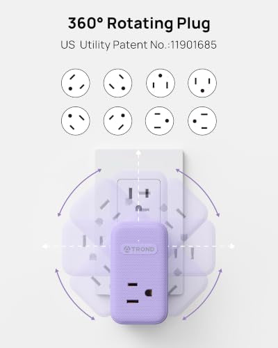 TROND Multi Plug Wall Outlet, 3 AC Outlet Extender with 360 Rotating Plug - color: Purple, size: 3 Prong-1 Pack