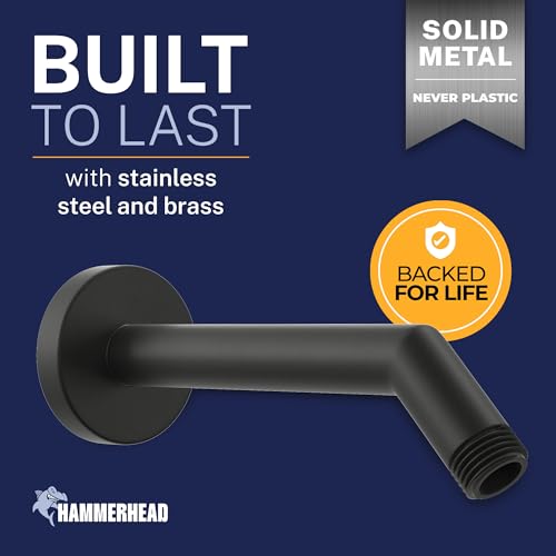 HammerHead® Solid Metal Shower Arm and Flange - 7.5 Inch 304 Stainless Steel Extension Pipe - Universal Shower Head Arm with Flange and Locking Screw, Matte Black - color: Matte Black