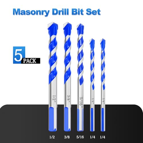 5 Pack 1/4 to 1/2 inch Masonry Drill Bit Set for Concrete,3 Flat Shank - size: 1/4 to 1/2 inch（ 5 Pack ）, style: 3 Flat Shank