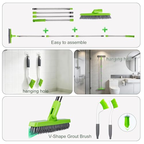 Grout Brush with Long Handle & Groove Gap Scrub Brush, Grout Cleaning Brush,V-Shape Grout Scrub Brush,Grout Cleaner Brush for Bathroom,Tile,Baseboard, Kitchen, Space Window Track, Corner