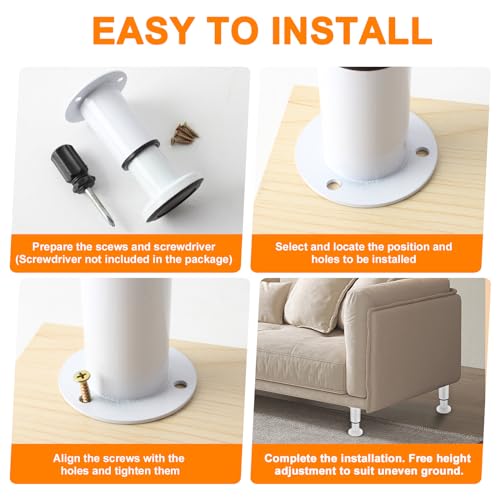 4 Pcs Adjustable Height Furniture Support Legs 10-17 inch [with Screws], Metal Adjustable Bed/Sofa/Cabinet/Couch/Dresser/Table Heavy Bed Replacement Legs (White) - color: White, size: 10-17 inch