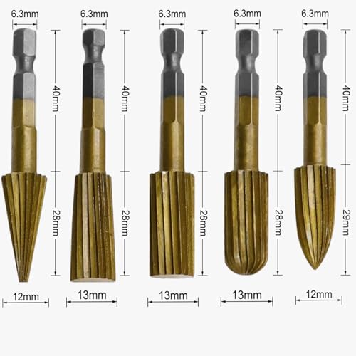 5Pcs Rotary File Cutting Burrs, Hex Shank Double Cut Metal Grinder Drill Bit Set High Speed Steel Rotary File Set