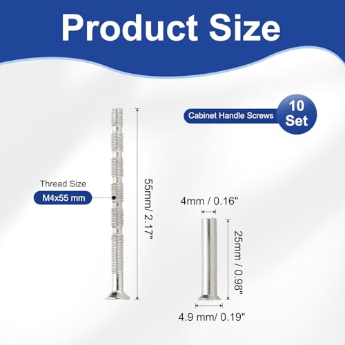 PATIKIL Door Handle Screws M4 x 55mm, 10 Set Cabinet Handle Break Away Screws for Drawer Pull with M4 x 25mm Sleeve Slub Bolt for Door Lever Knob - size: M4 x 55mm