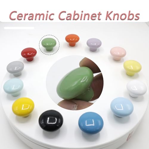 10-Pack Ceramic Cabinet Knobs Green 32mm Round Drawer Pull - color: Green