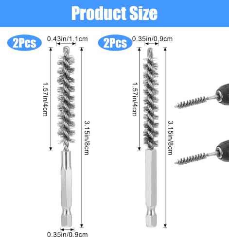 4 Pcs Bore Brush for Drill, Stainless Steel Round Wire Brush, Wire Bore Brush for Drill with 1/4 Inch Hex Shank, 8mm & 10mm | Twisted Wire Brushes for Golf Club Hosel Ferrule Rust Tube Cleaning