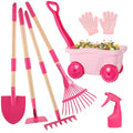 Duckura Kids Gardening Set with Wheelbarrow, Metal Garden Tools for Girls | Shovel, Rake, Lawn Digging & Weeding Kits toys, Outdoor Yard Birthday Gift Toy for Age 2 3+ years old - color: Pink-8pcs
