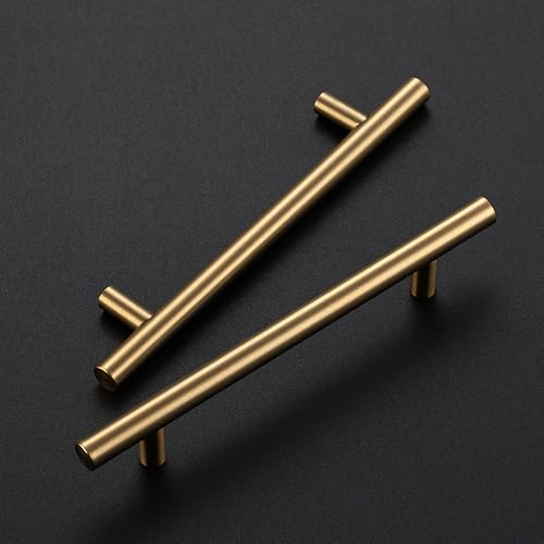 Ravinte Cabinet Pulls,7.38" Length, 5" Hole Center,Champagne Bronze,30 Pack | Round T-Bar Shape, Kitchen Drawer Pulls, Stainless Steel Feel, Cabinet Handles, For Cupboards, Drawers, Dressers, Cabinets - color: Champagne Bronze