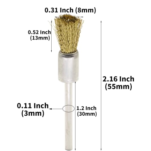 20PCS Brass Wire Brushes - Metal Rust Removal, Cleaning, and Polishing - 8mm Diameter, 1/8″ (3mm) Shaft - Removes Burrs, Dust, and Oxide Layer - Handles Rough Surfaces - Rotary Tool Accessories - style: Brass Wire Brush 3*8mm 20PCS