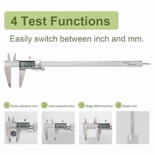 All-Metal Digital Caliper 0-12" Measuring Tool, Micrometer Caliper with Auto-Off Feature, Interchangeable Between inches and millimeters for DIY/Household and 3D Printing