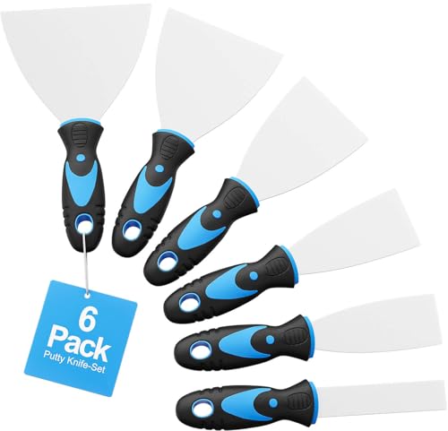 6 Pack Putty Knife Set – Stainless Steel Spackle & Paint Scrapers (1", 1.5", 2", 3", 4", 5") | Flexible Metal Scraper Tools for Drywall Repair, Wallpaper Removal, Plaster & Adhesive