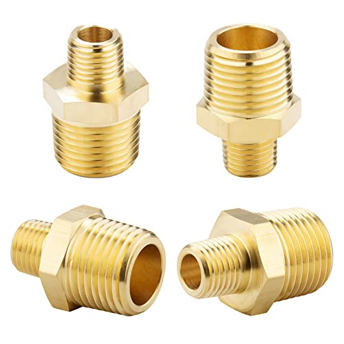 KOOTANS 1/2 NPT x 1/4 NPT Male Solid Brass Hex Nipples,4 PACK - size: 1/2 NPT x 1/4 NPT (O.D x O.D: 3/4'' x 1/2'')
