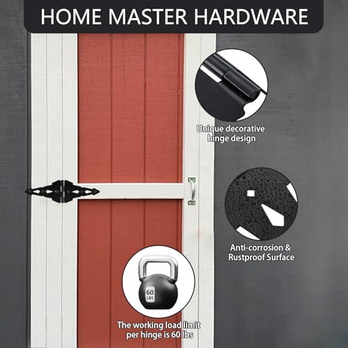 HOME MASTER HARDWARE Wood Gate Hardware Set-Heavy Duty 8" Decorative Strap Hinges and Spring Loaded Latch Gate Kit with Screws for Outdoor Fence Swing Gate Black Finish (Pack of 2) - size: 8" Decorative Strap Hinges (Pack of 2)