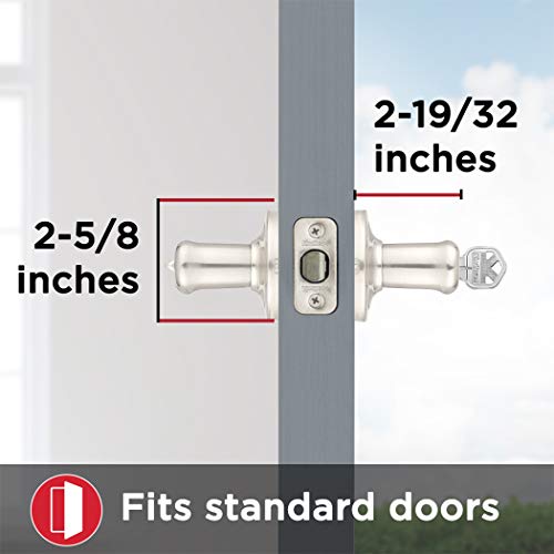 Kwikset Tustin Entry Door Handle with Lock and Key, Secure Keyed Reversible Lever Exterior, For Front Entrance and Bedrooms, Satin Nickel, Pick Resistant Smartkey Rekey Security and Microban