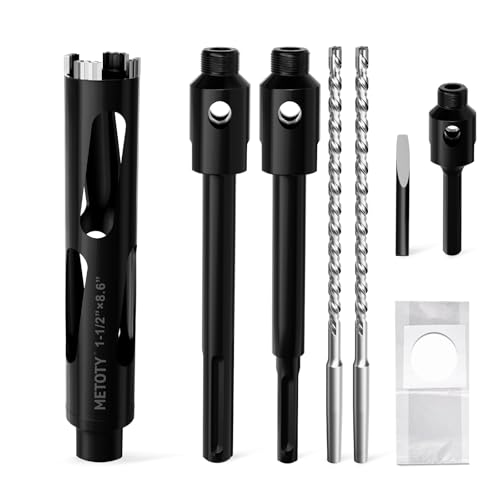 Diamond Core Drill Bit 1-1/2"(38mm) with Pilot Bit & Adapters (SDS Plus & Hex) – Upgraded Welded Segments, 8.6" Depth – for Concrete, Solid Brick, Hollow Brick, Masonry & More - size: (1-1/2"/38mm)