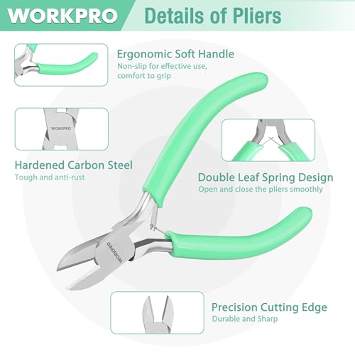 WORKPRO Jewelry Pliers Set, 3-Piece Mini Jewelry Tool Kit - color: Light Purple, Light Green, Orange