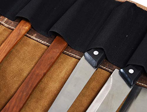 Leather Knife Roll Storage Bag, Elastic and Expandable 10 Pockets, Adjustable/Detachable Shoulder Strap, Travel-Friendly Chef Knife Case (Dark Brown, Leather) - color: Dark Brown